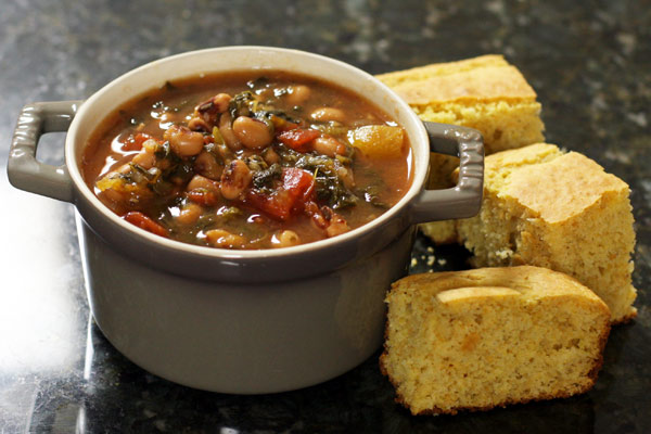 Black-eyed pea soup with cornbread.