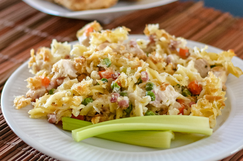 Pasta Casserole With Chicken, Ham, and Swiss Cheese