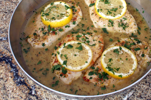 Chicken piccata with lemons.