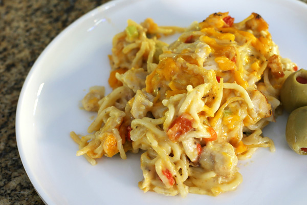 Chicken Spaghetti Casserole with Parmesan Cheese