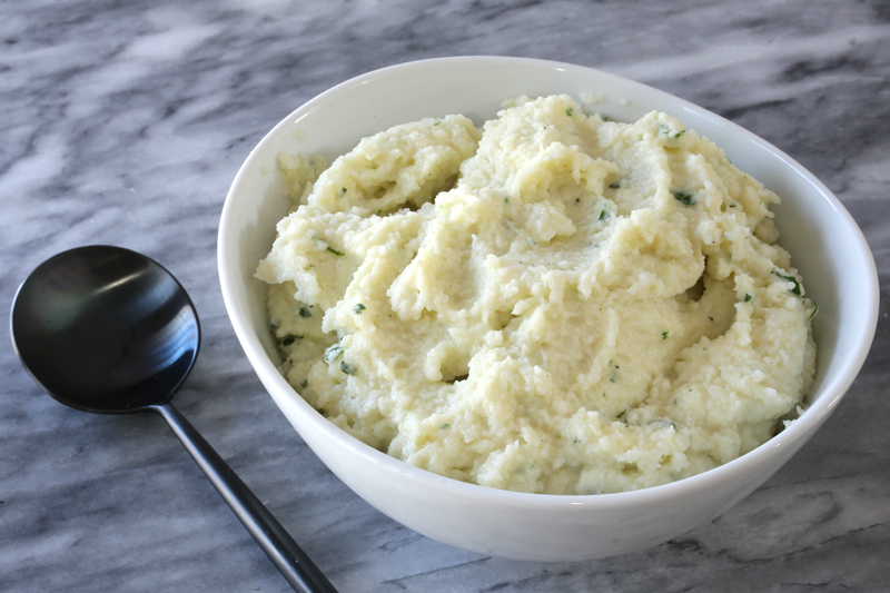 Instant pot mashed cauliflower with Parmesan cheese.