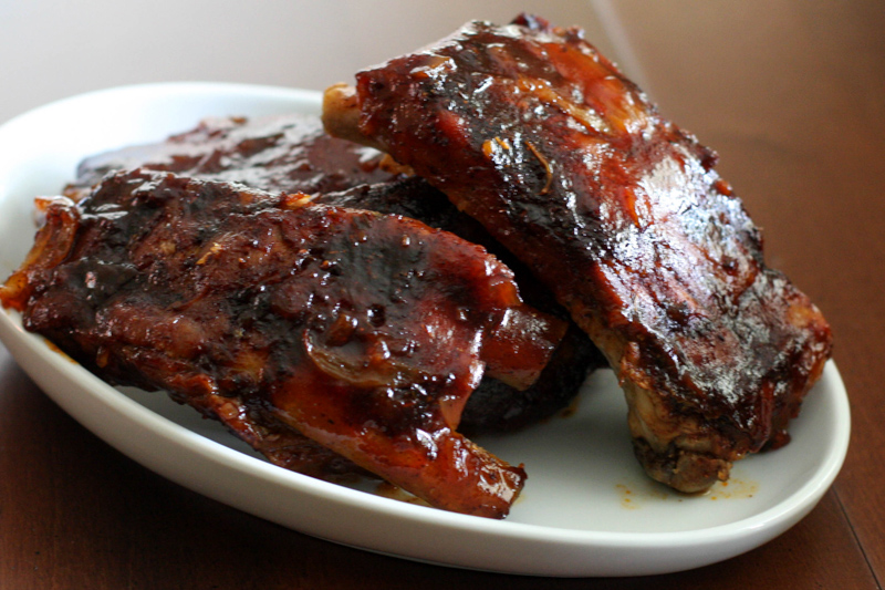 Grilled ribs with maple bbq sauce.