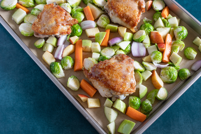 Sheet Pan Chicken Thighs With Brussels Sprouts and Apples