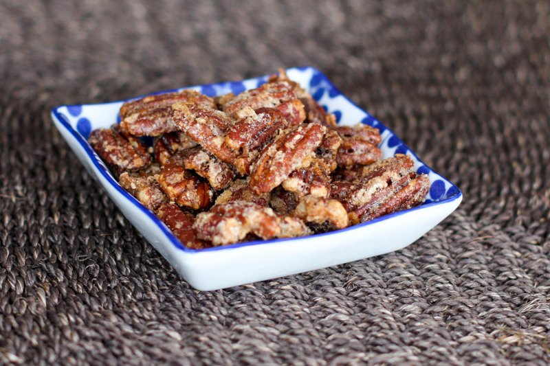 Spiced pecans in a small dish.