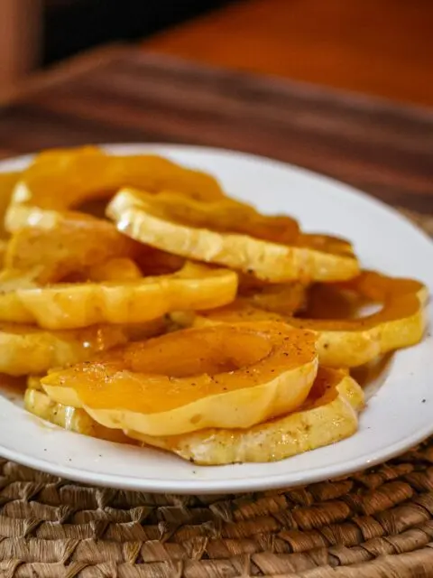 glazed acorn squash rings on a platter