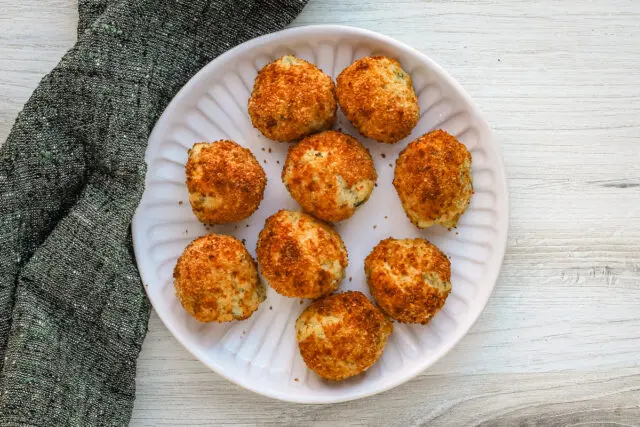 Air fryer mashed potato croquettes air fried until golden brown.