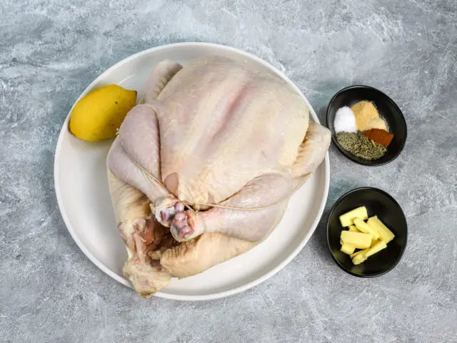 Ingredients for Air Fryer whole roasted chicken from Classic-Recipes.com.