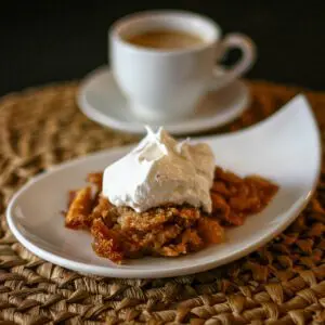 apple brown betty on a dessert plate