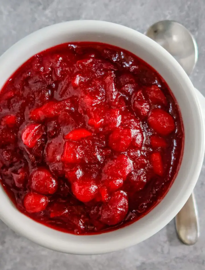 apple cider cranberry sauce in a bowl