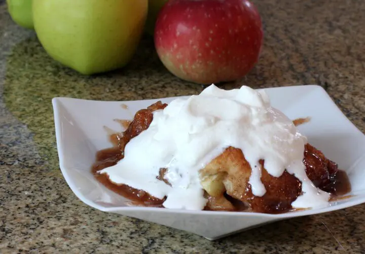 apple dumpling and whipped cream