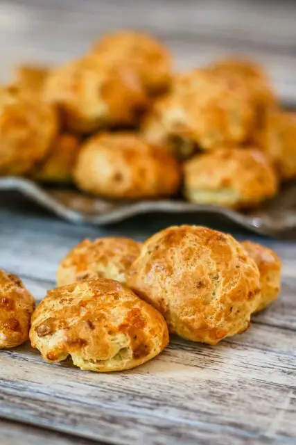 cheese and bacon puffs on a plate