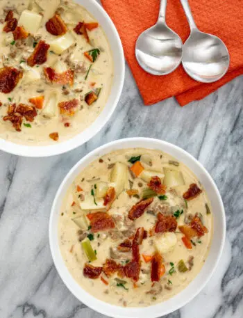 bowls of bacon cheeseburger soup