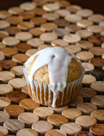 a banana cupcake with a drizzle of icing