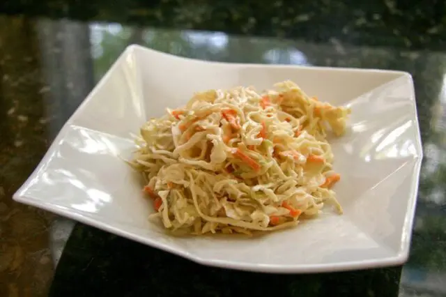 basic coleslaw on a serving plate