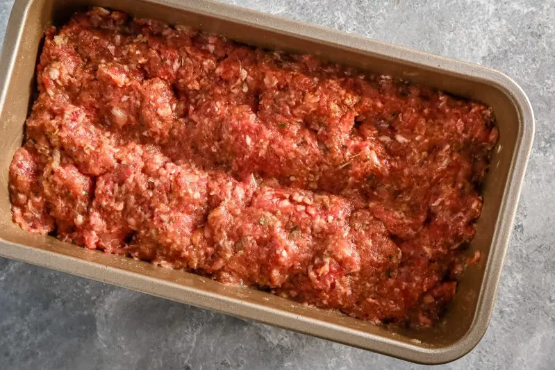 meatloaf in a pan ready to bake