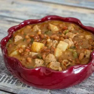 slow cooker pineapple beans in a serving bowl