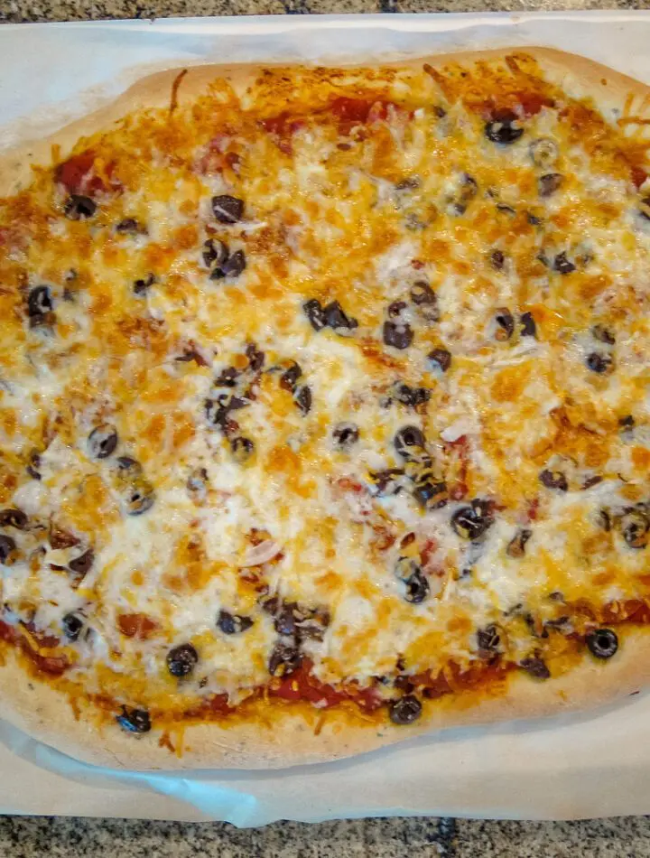 beer pizza crust, baked with toppings