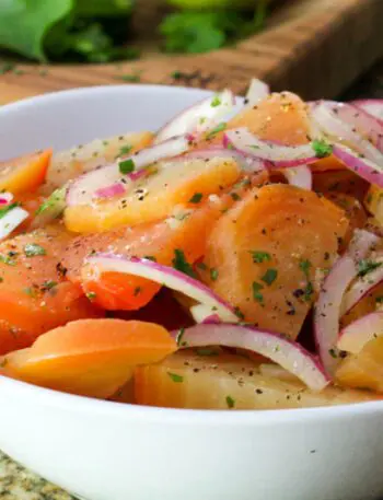 beet salad with a lemon vinaigrette in a serving bowl