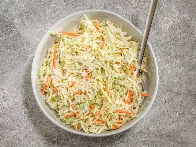 A big bowl of creamy coleslaw