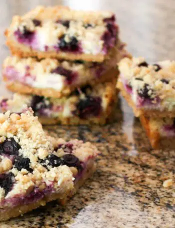 blueberry cheesecake bars stacked