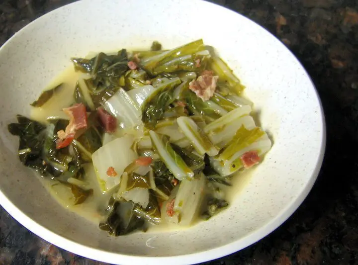 braised bok choy in a bowl