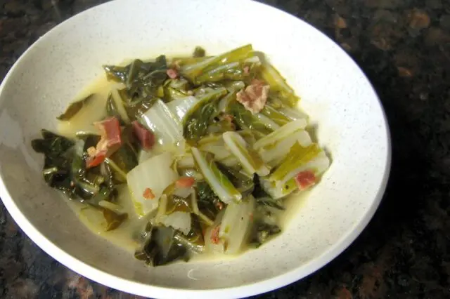 braised bok choy in a bowl