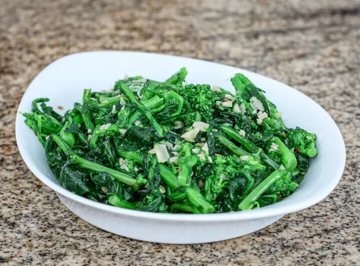 broccoli rabe with garlic in a serving dish