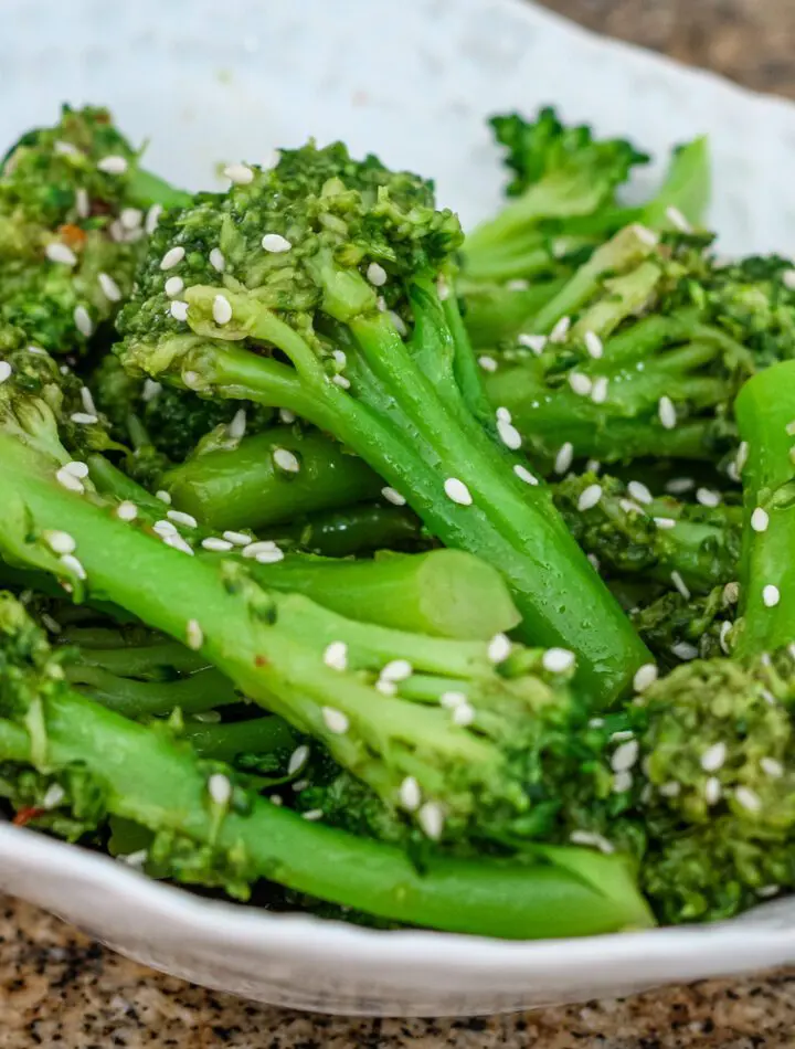 sesame broccoli in a serving bowl