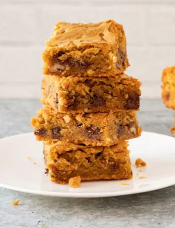 a stack of brown butter blondies