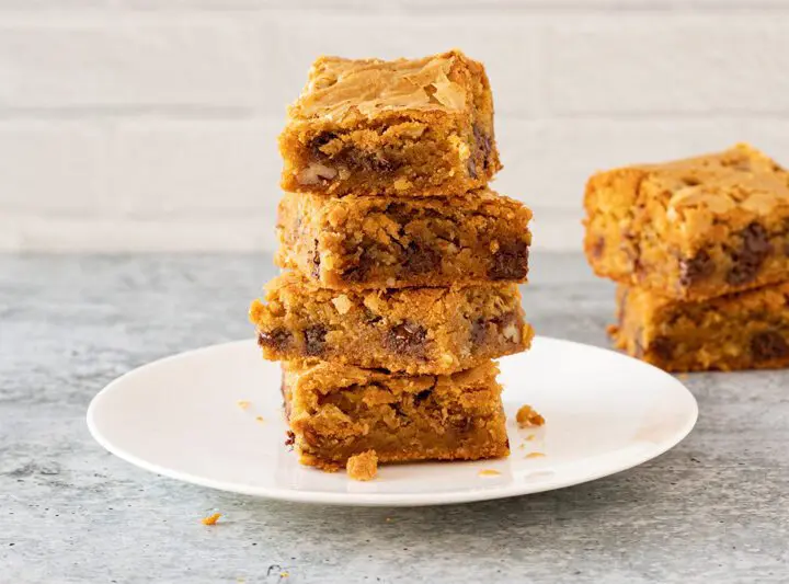 a stack of brown butter blondies