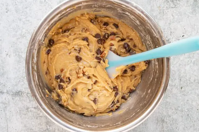 Mixing bowl with brown butter blondies dough