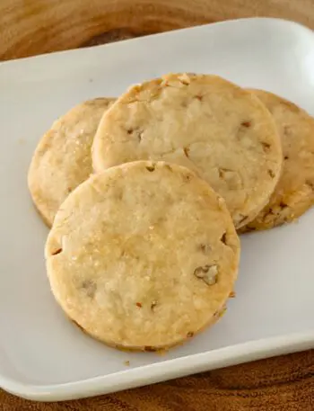 butter pecan shortbread cookies on a plate