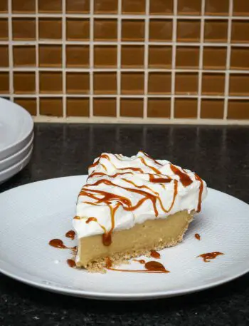 dessert plate with a slice of butterscotch pie