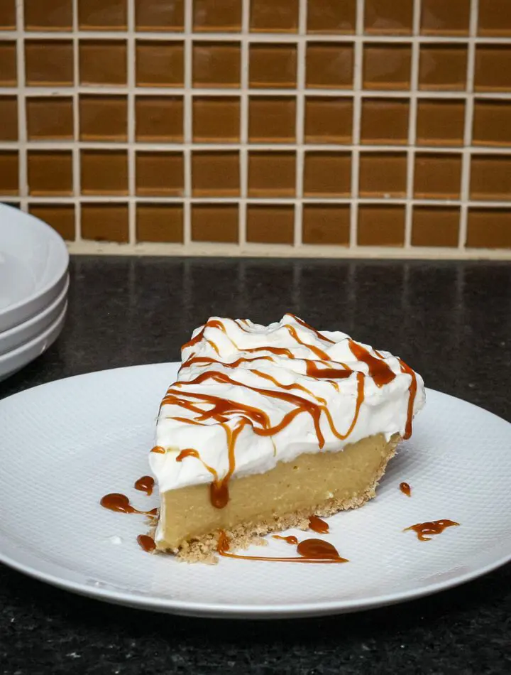 dessert plate with a slice of butterscotch pie