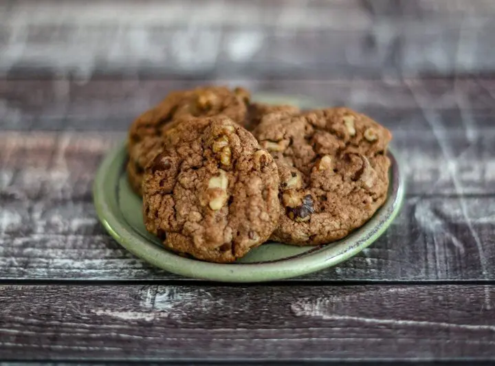 5 ingredient cake mix double chocolate chip cookies on a plate