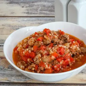 cauliflower spanish rice in a serving bowl