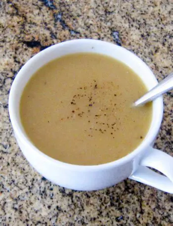 chicken gravy in a cup with spoon