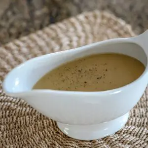 a gravy boat with quick chicken gravy