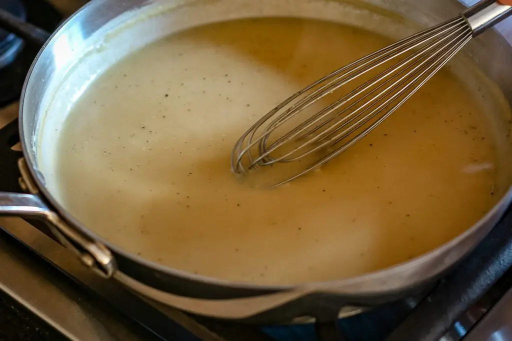 gravy preparation in a saucepan