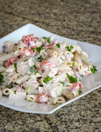 chicken pasta salad on a plate