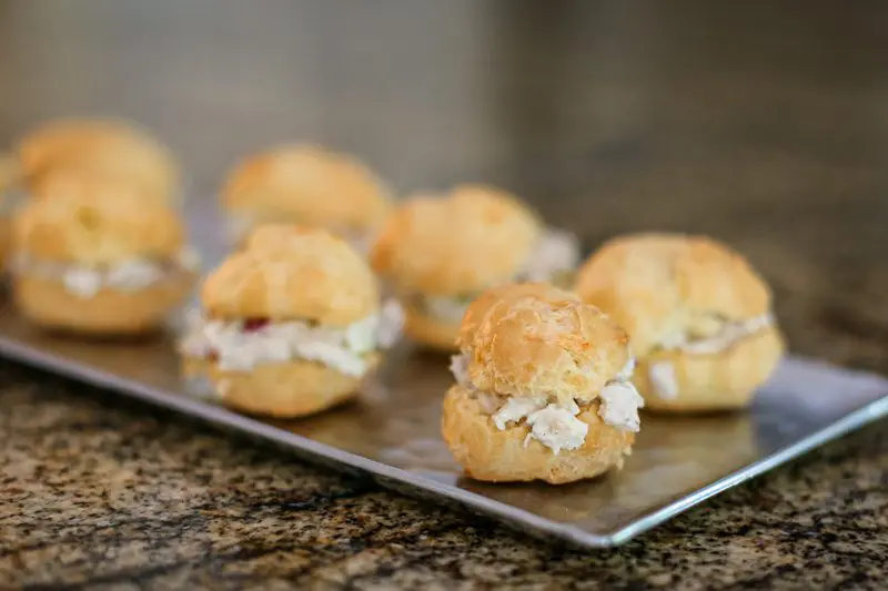choux pastry puffs with chicken salad filling