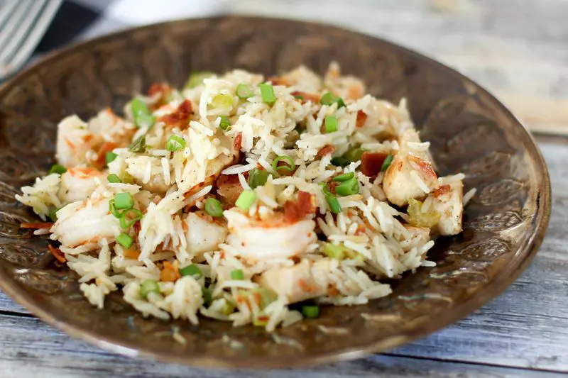 chicken rice pilaf with shrimp and bacon