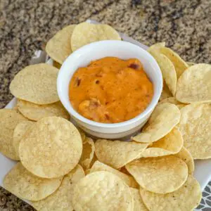 A basic chili cheese dip with chips