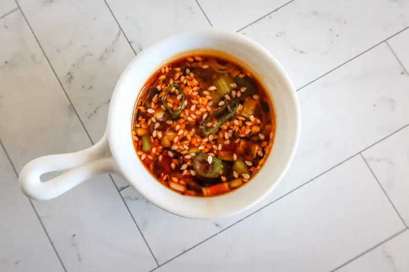 chili crisp sauce in a small bowl for dipping
