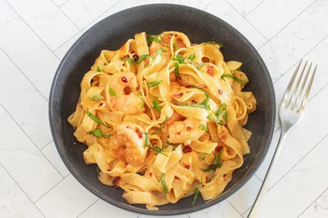 chili crisp fettuccine alfredo with Momofuku chili crunch