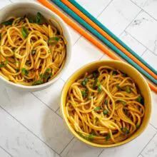 chili garlic noodles with chopsticks