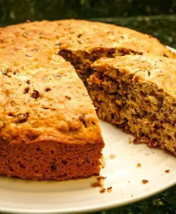 chocolate chip cake with a slice cut