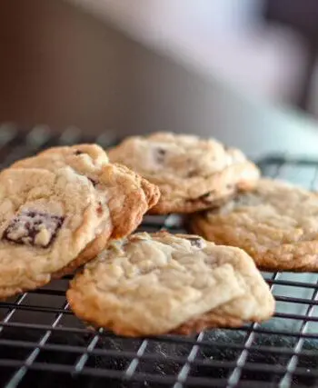 chocolate chunk cookie on a cooling rack
