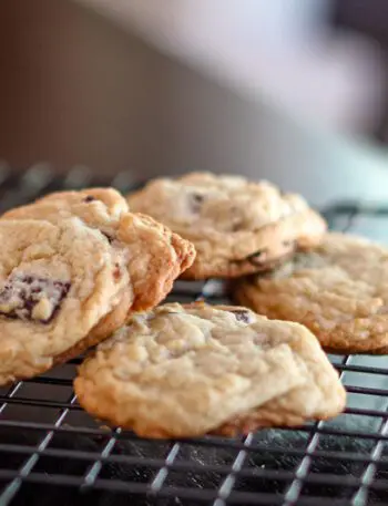 chocolate chunk cookie on a cooling rack