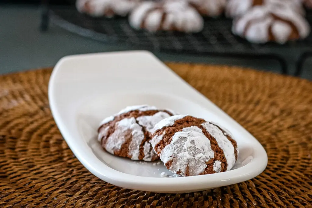 chocolate crinkle cookies on a plate